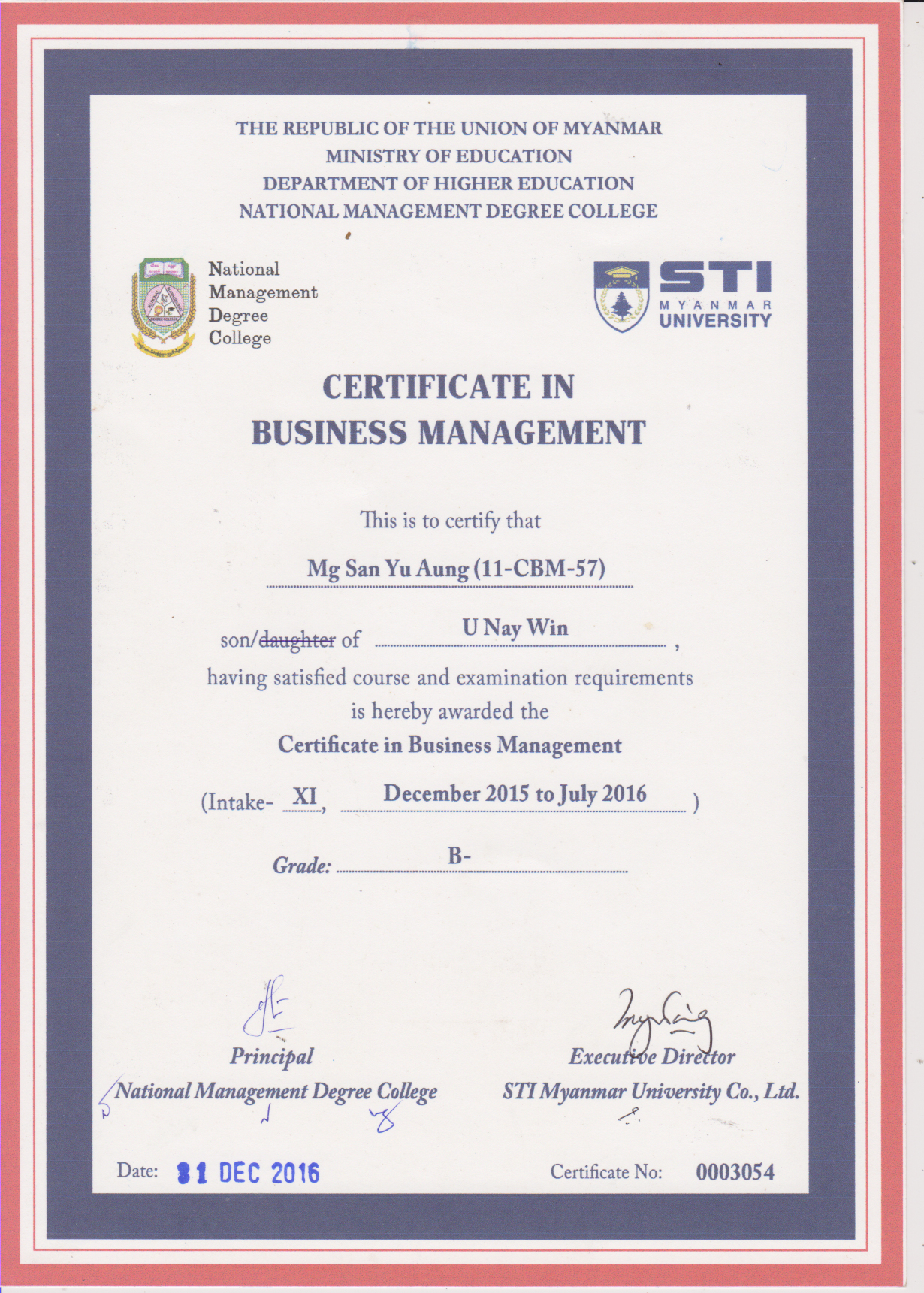 Certificate in Business Management Course
